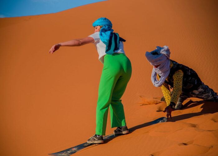 Sandboarding in Merzouga Dunes